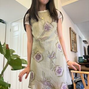 Target Pale Green Slip Dress with Lavender Rose Print